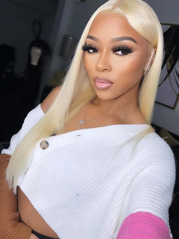24hrs shipping Chinalacewig Blonde Silky Straight 13x4 Transparent Lace Front Human Hair Wigs NCF76