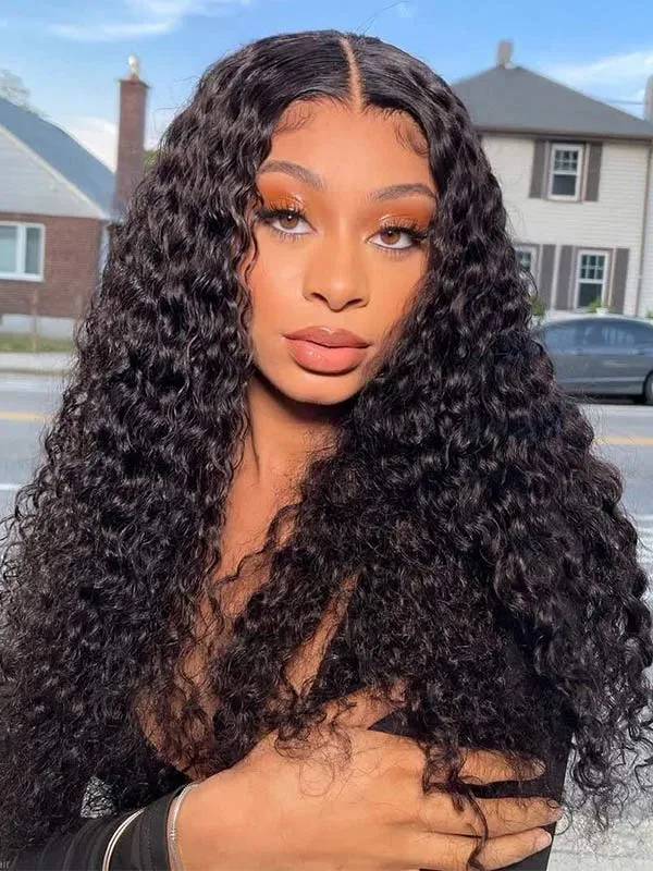 24hrs shipping PrePlucked 136 HD Lace Front Black Color Deep Curly Wig For Woman  NCF84