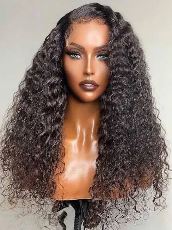 24hrs shipping PrePlucked 136 HD Lace Front Black Color Deep Curly Wig For Woman  NCF84
