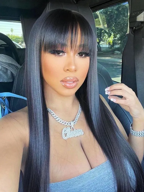 Anniversary Sale Natural Color Silk Straight With Bang 5x5 HD Invisible Lace Closure Wig ANS04