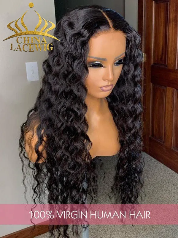 Black Friday 24hrs shipping Chinalacewig 360 Undetectable HD Lace Deep Curly Wig Pre-plucked Hairline BK05