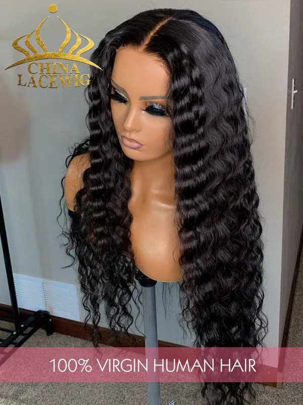 Black Friday 24hrs shipping Chinalacewig 360 Undetectable HD Lace Deep Curly Wig Pre-plucked Hairline BK05