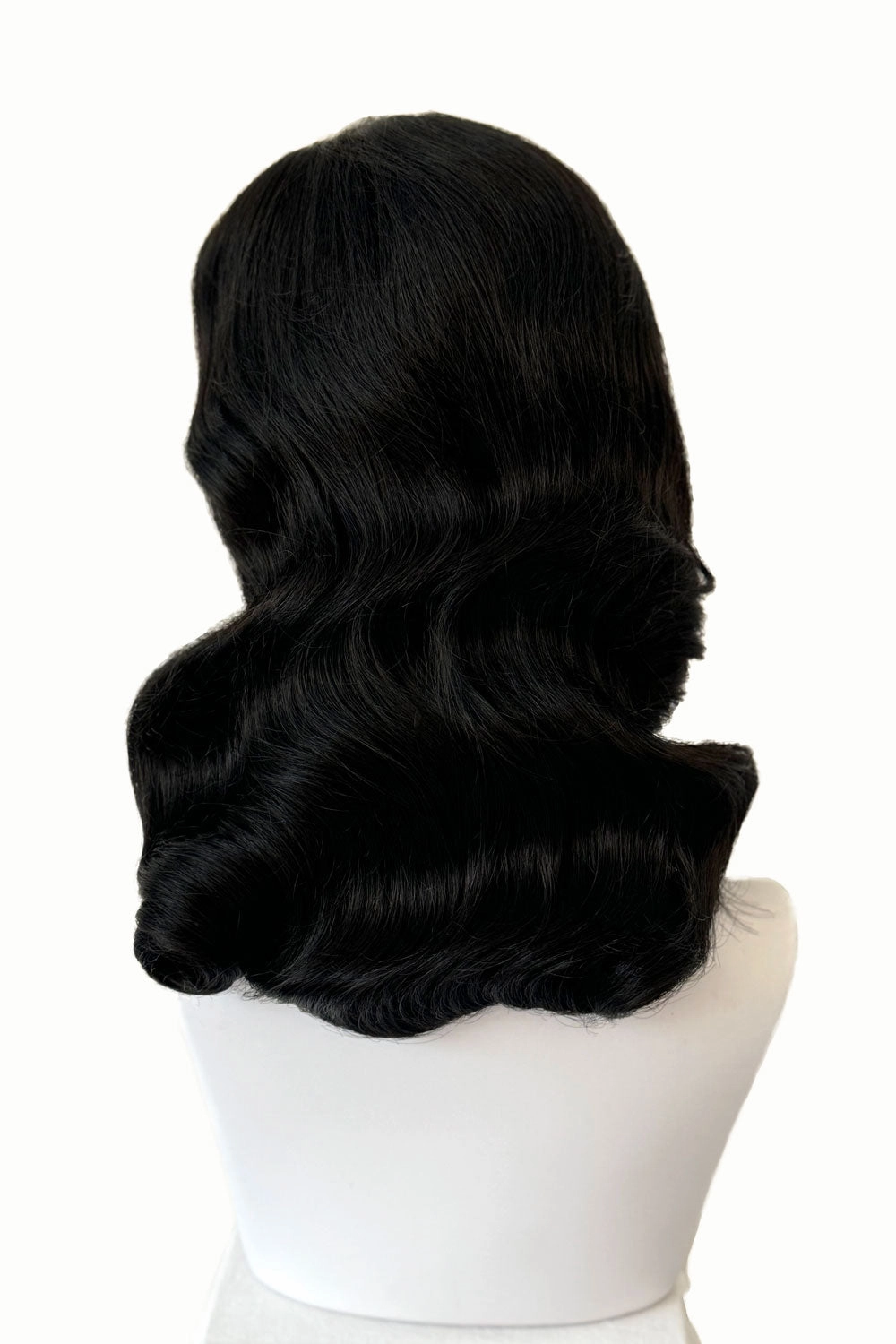 Black 1940s style wig with long marcel waves: Vivienne