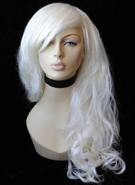 Blonde wig with big loose curls and sweeping fringe, extra long: Carly