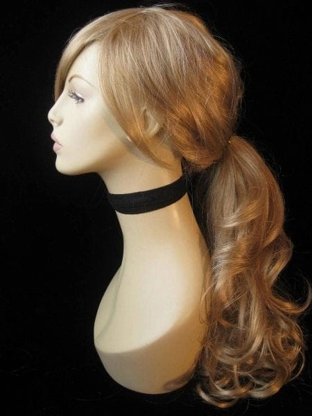 Blonde wig with big loose curls and sweeping fringe, extra long: Carly