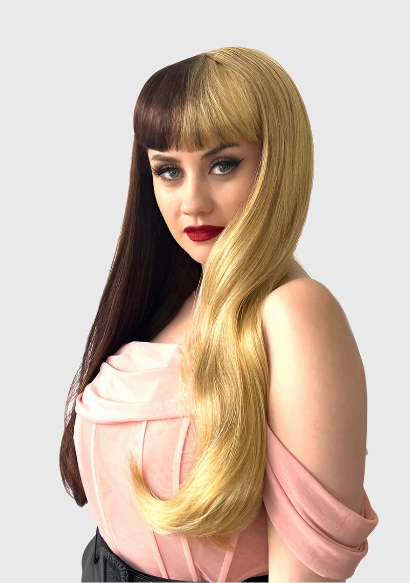 Brown and Blonde half-and-half, split wig: Marguerite