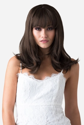 Brown long bob wig, layered with straight fringe: Katia
