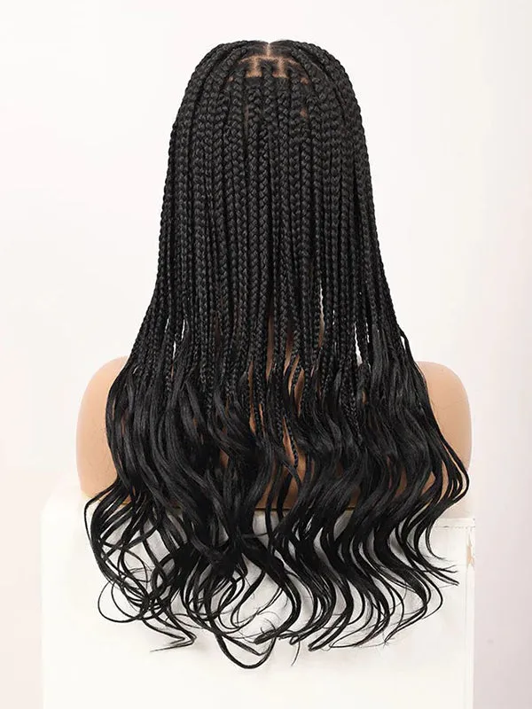 Chinalacewig 18inch HD Full Lace Knotless Boho Braids With Wave Hair Ends Natural Color Box Braid Wigs
