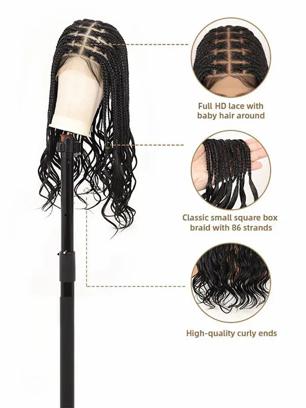 Chinalacewig 18inch HD Full Lace Knotless Boho Braids With Wave Hair Ends Natural Color Box Braid Wigs
