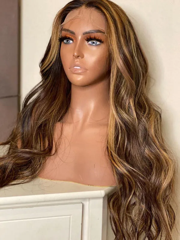 Chinalacewig 24h Shipping 150% Density Highlight 13x6 HD Lace Front Body Wave Wig  CF535