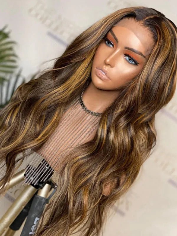 Chinalacewig 24h Shipping 150% Density Highlight 13x6 HD Lace Front Body Wave Wig  CF535