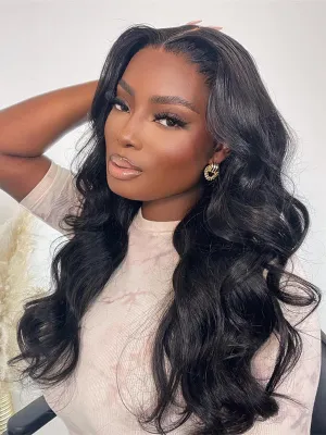 Chinalacewig Black Color 55 HD Lace Virgin Human Hair Body Wave Wig With Pre Plucked NCF093