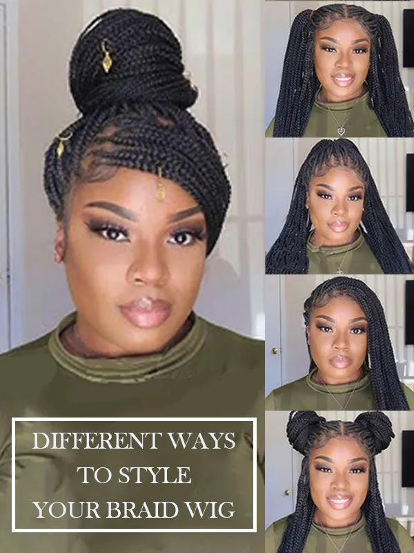Chinalacewig Full Lace Braided Wig Tangleless Boho Knotless Human Hair Curls CB02