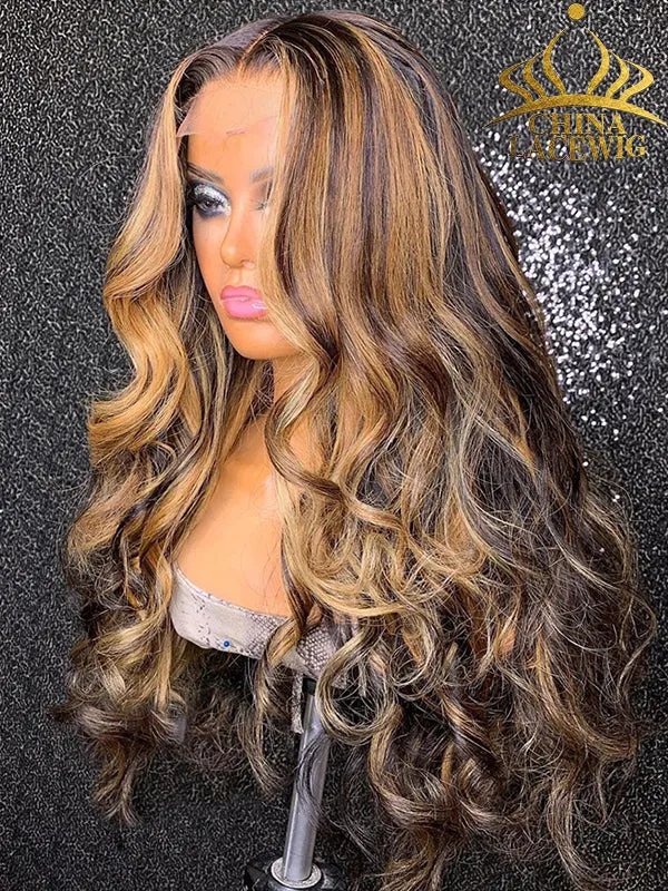 Chinalacewig HD Invisible Lace Highlight Brown Color Loose Wave 13*4 HD Human Hair Wigs NCF13