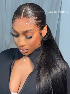 Chinalacewig Natural Lagos Hairline Straight 13x6 HD Lace Front Wig Human Hair No Glue Needed CF08