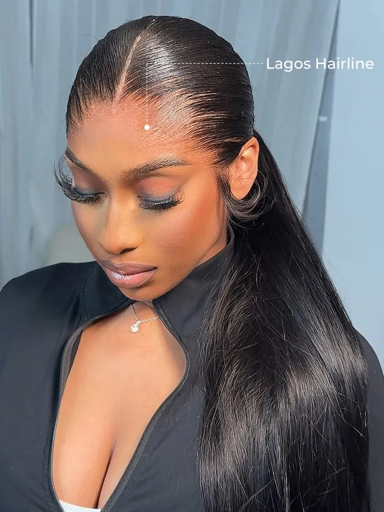 Chinalacewig Natural Lagos Hairline Straight 13x6 HD Lace Front Wig Human Hair No Glue Needed CF08