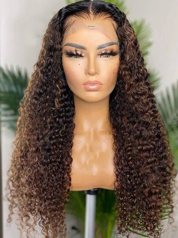 Chinalacewig Undetectable HD Lace Highlight Color Curly 13x6 Lace Front  Wigs CF313