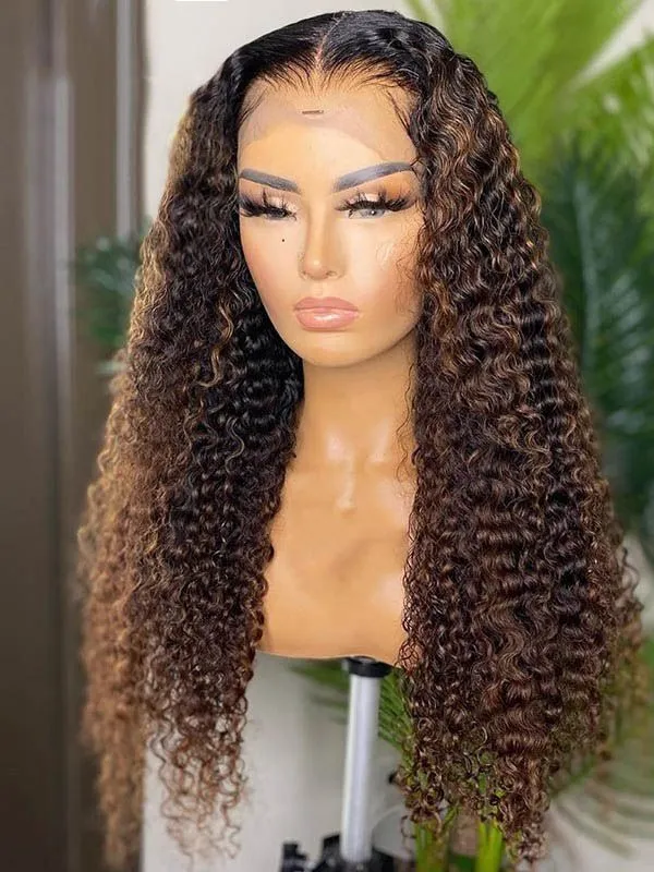 Chinalacewig Undetectable HD Lace Highlight Color Curly 13x6 Lace Front  Wigs CF313