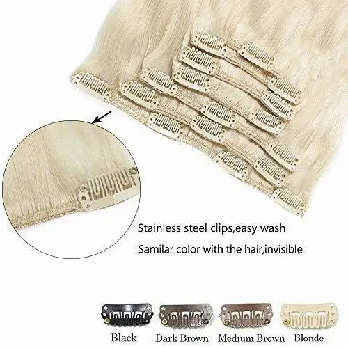 Clip In Human Hair Extensions Thicken Double Weft 9A Brazilian Hair 7pcs