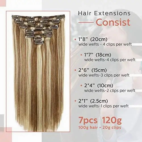 Clip In Human Hair Extensions Thicken Double Weft 9A Brazilian Hair 7pcs