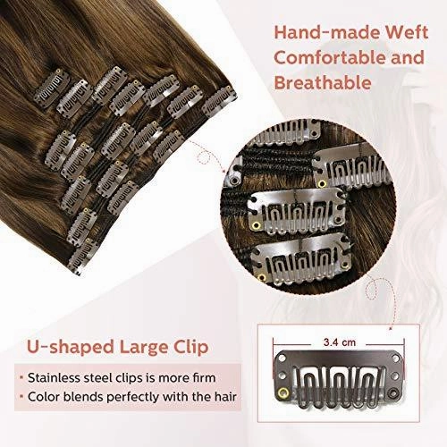 Clip In Human Hair Extensions Thicken Double Weft 9A Brazilian Hair 7pcs
