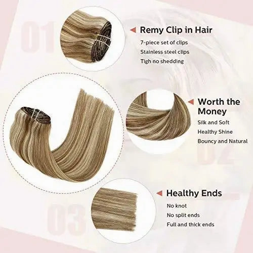 Clip In Human Hair Extensions Thicken Double Weft 9A Brazilian Hair 7pcs