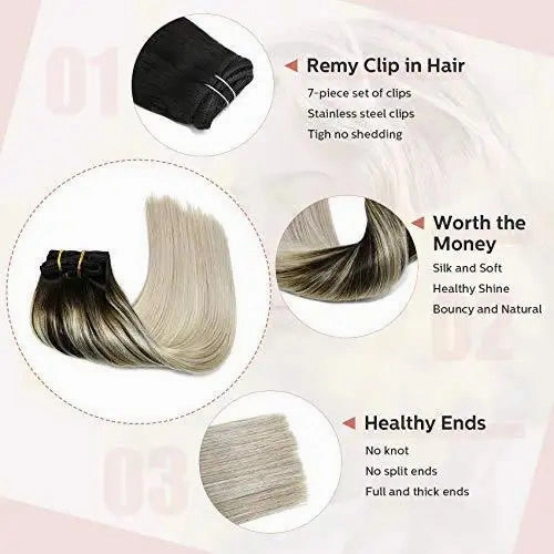 Clip In Human Hair Extensions Thicken Double Weft 9A Brazilian Hair 7pcs