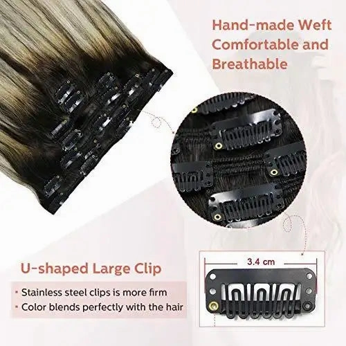 Clip In Human Hair Extensions Thicken Double Weft 9A Brazilian Hair 7pcs