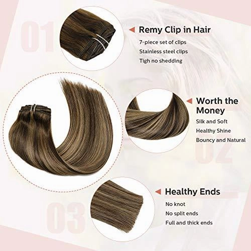 Clip In Human Hair Extensions Thicken Double Weft 9A Brazilian Hair 7pcs