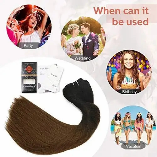Clip In Human Hair Extensions Thicken Double Weft 9A Brazilian Hair 7pcs