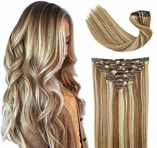Clip In Human Hair Extensions Thicken Double Weft 9A Brazilian Hair 7pcs