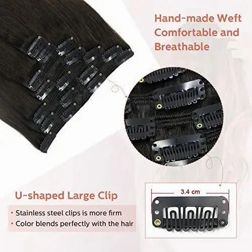 Clip In Human Hair Extensions Thicken Double Weft 9A Brazilian Hair 7pcs