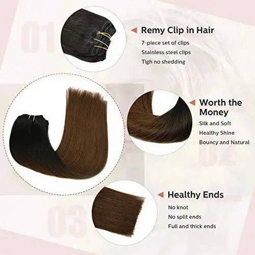 Clip In Human Hair Extensions Thicken Double Weft 9A Brazilian Hair 7pcs