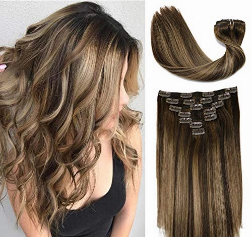 Clip In Human Hair Extensions Thicken Double Weft 9A Brazilian Hair 7pcs