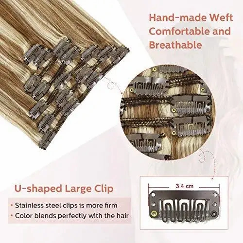 Clip In Human Hair Extensions Thicken Double Weft 9A Brazilian Hair 7pcs