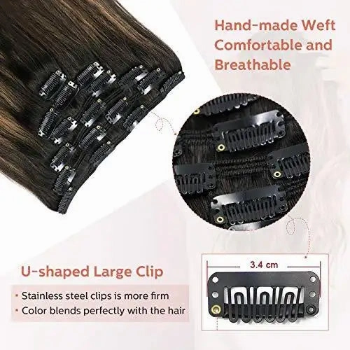 Clip In Human Hair Extensions Thicken Double Weft 9A Brazilian Hair 7pcs