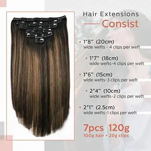 Clip In Human Hair Extensions Thicken Double Weft 9A Brazilian Hair 7pcs