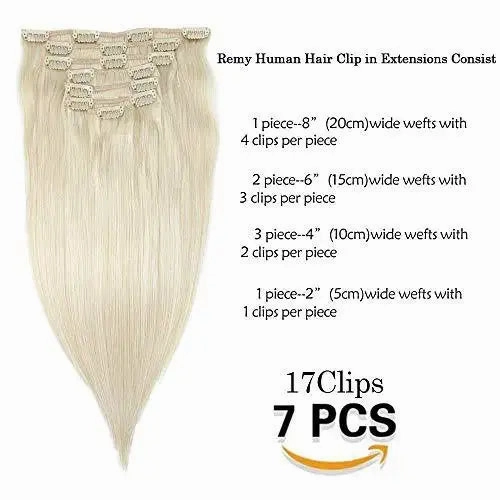 Clip In Human Hair Extensions Thicken Double Weft 9A Brazilian Hair 7pcs