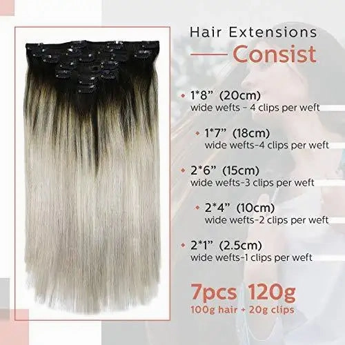 Clip In Human Hair Extensions Thicken Double Weft 9A Brazilian Hair 7pcs