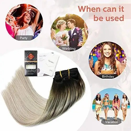 Clip In Human Hair Extensions Thicken Double Weft 9A Brazilian Hair 7pcs