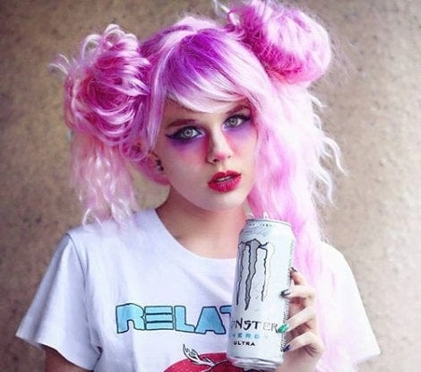 Crimped pink wig, long, in two colour pink ombre: Peony