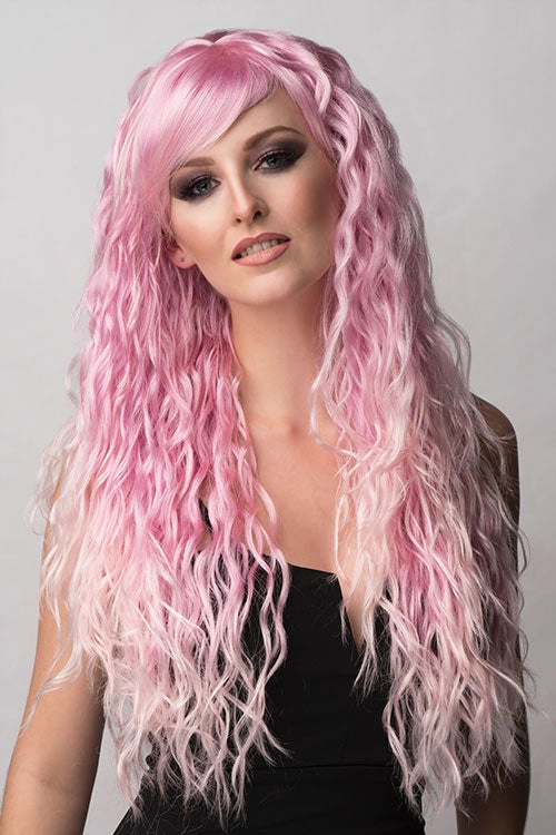 Crimped pink wig, long, in two colour pink ombre: Peony