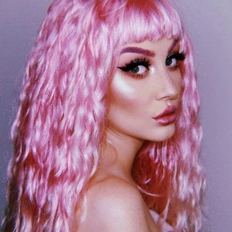Crimped pink wig, long, in two colour pink ombre: Peony