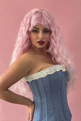 Crimped pink wig, long, in two colour pink ombre: Peony