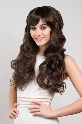 Curly brown wig with auburn highlights, long: Aimee