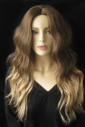 Dip dye chocolate brown and honey blonde wig long wavy wig with no fringe: Genevieve