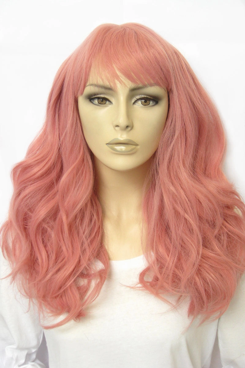 Dusty pastel pink wig with long cascading waves: Rosalie