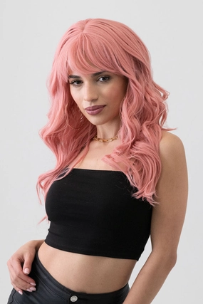 Dusty pastel pink wig with long cascading waves: Rosalie