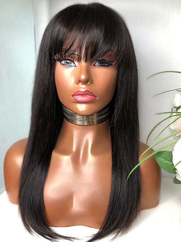 Glueless Full HD Lace Wig Silky Straight With Bangs With Pre-plucked Hairline CF056