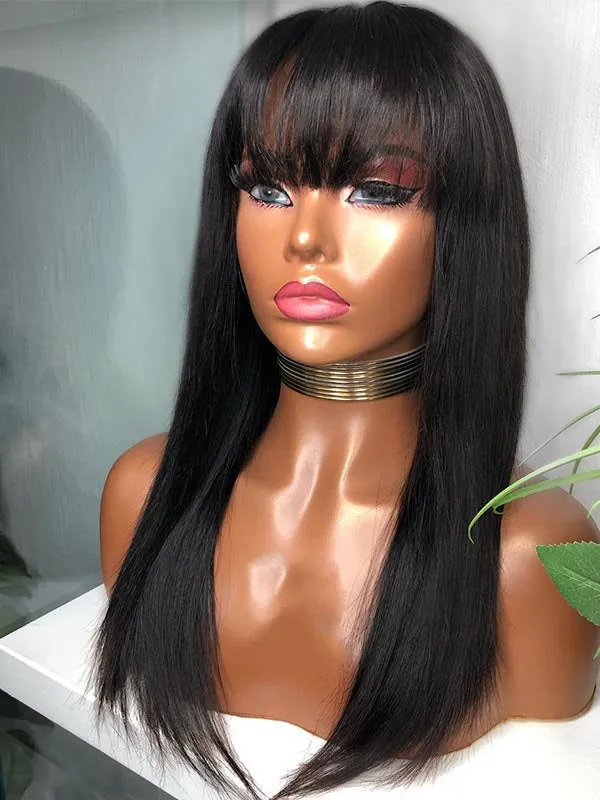 Glueless Full HD Lace Wig Silky Straight With Bangs With Pre-plucked Hairline CF056
